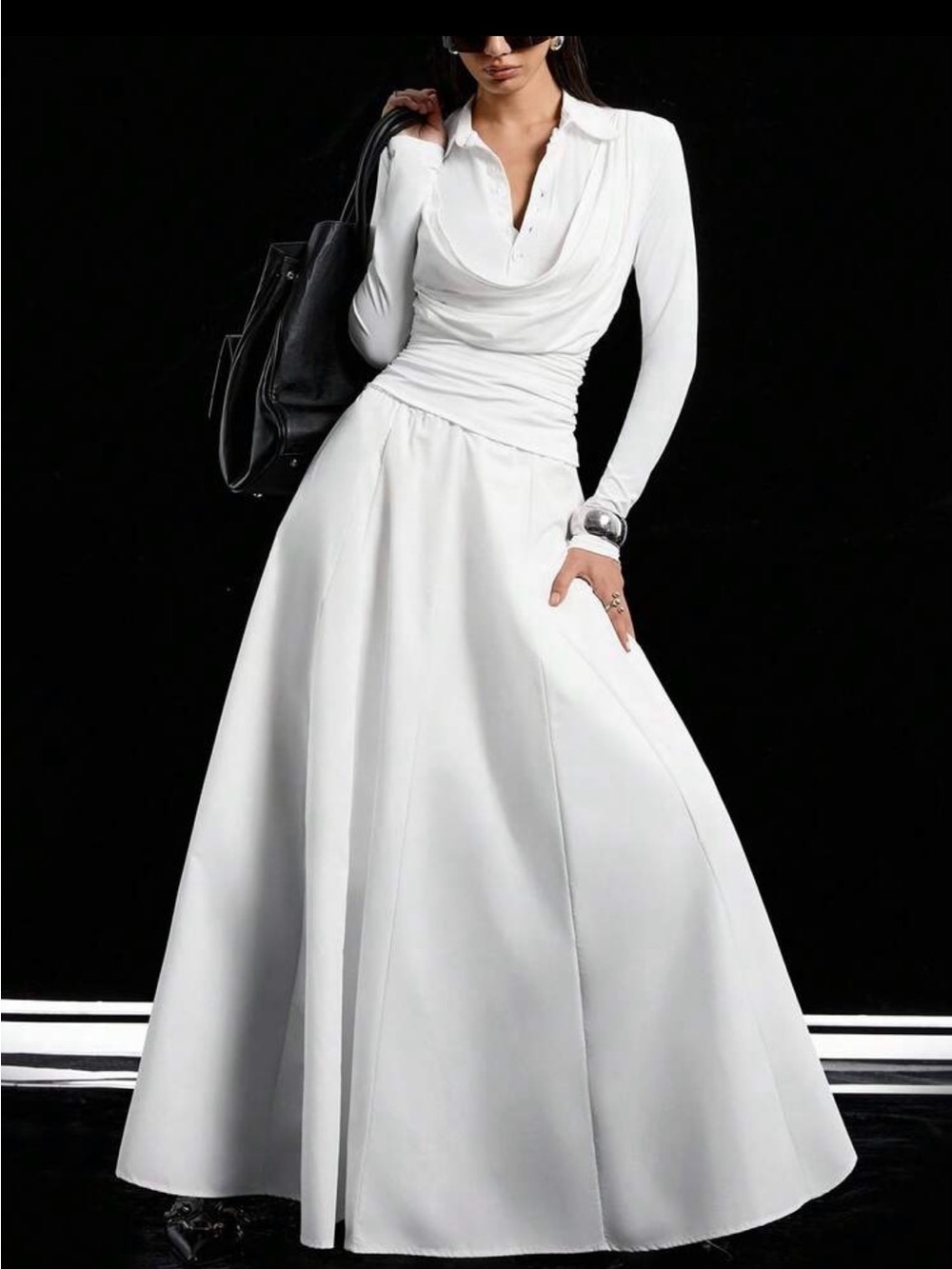 Elegant White Long Skirt & White Cowl Shirt! NWOT!
